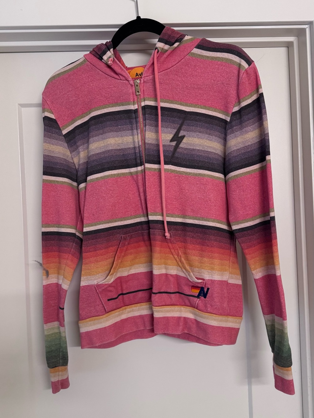 Aviator Nation Pink Multi-Stripe Zip Hoodie